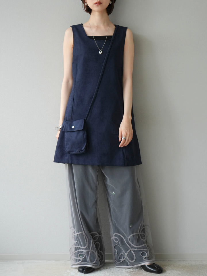 [予約]フラワー刺繍イージーパンツ/ブラック