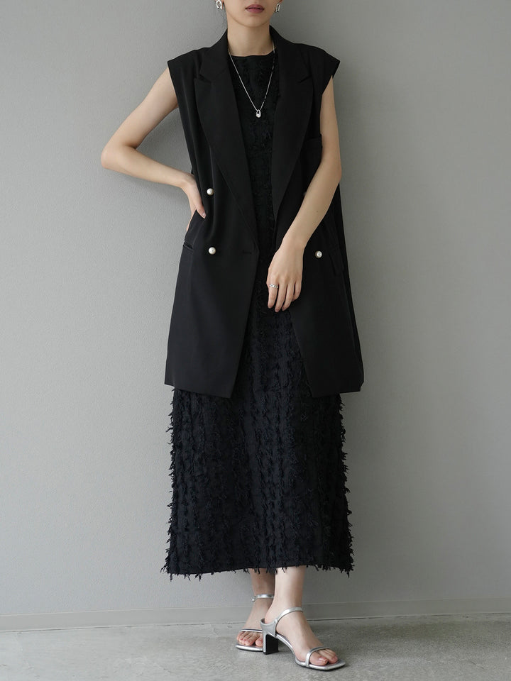 [Pre-order] Fringe Jacquard Stretch Sleeveless Dress/Black