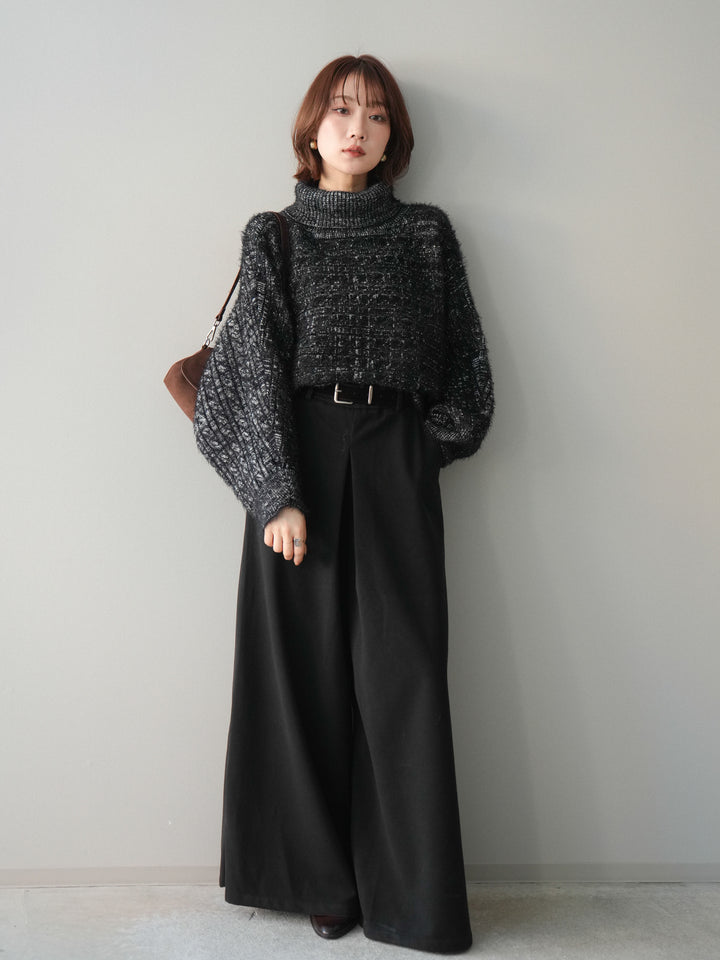 [予約]ベルト付きフロントタックワイドパンツ/black