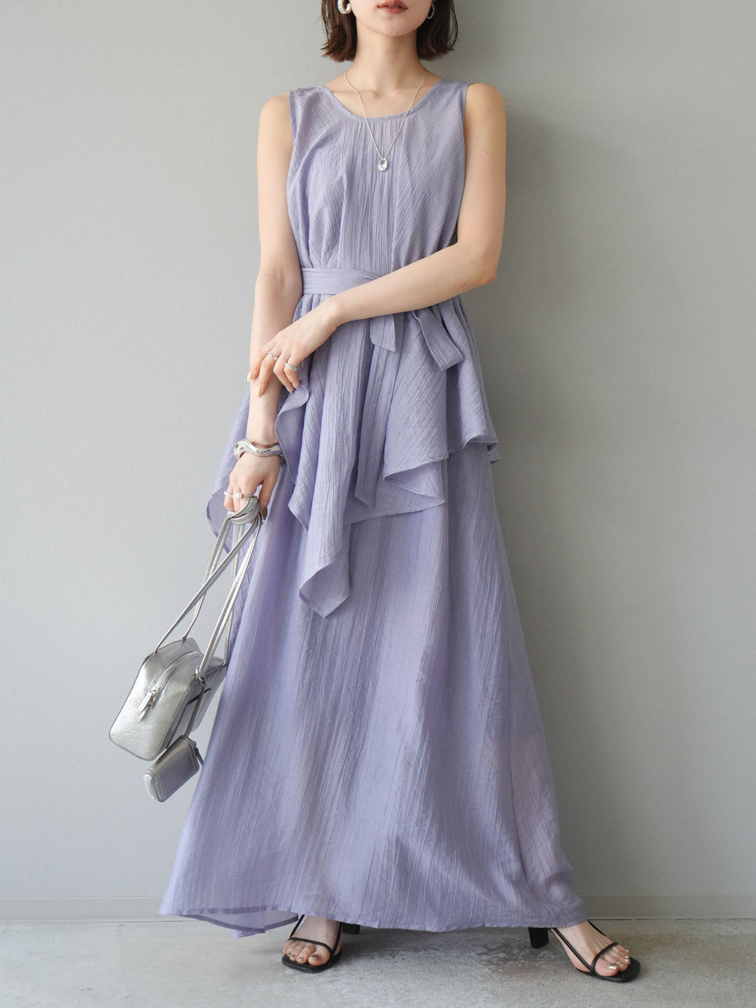 [SET]ワッシャーシアーアシメブラウス＆キャミワンピース+選べるアクセセット(2set)