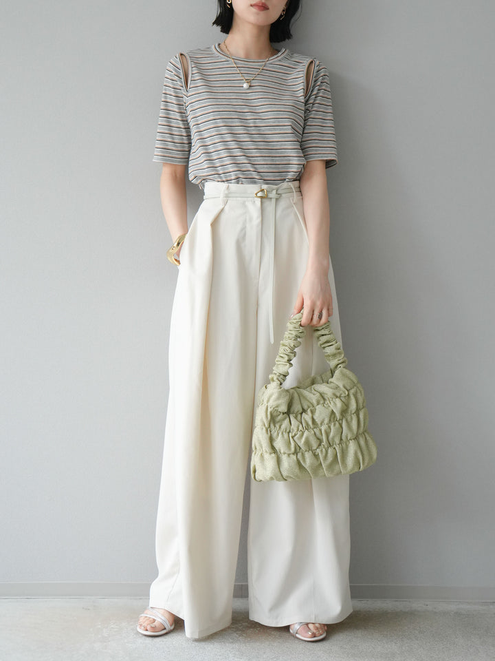 [預購] 縐雪紡褶皺寬褲/象牙白