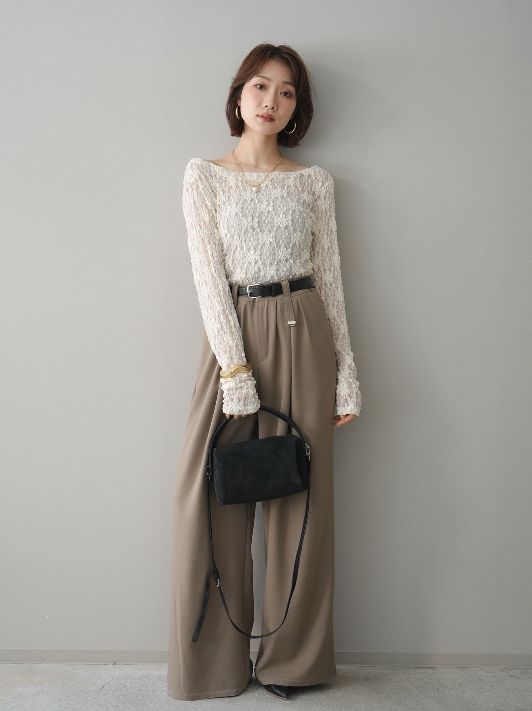 [予約]サイドギャザーレーストップス/ivory