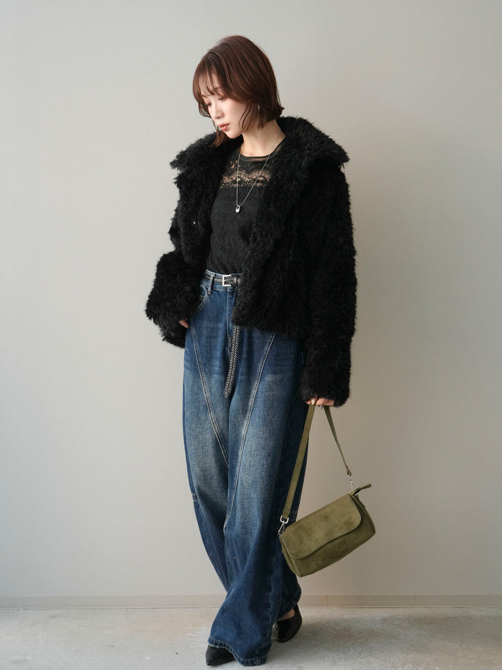 [予約]裏起毛加工デニムカーブパンツ/darkblue