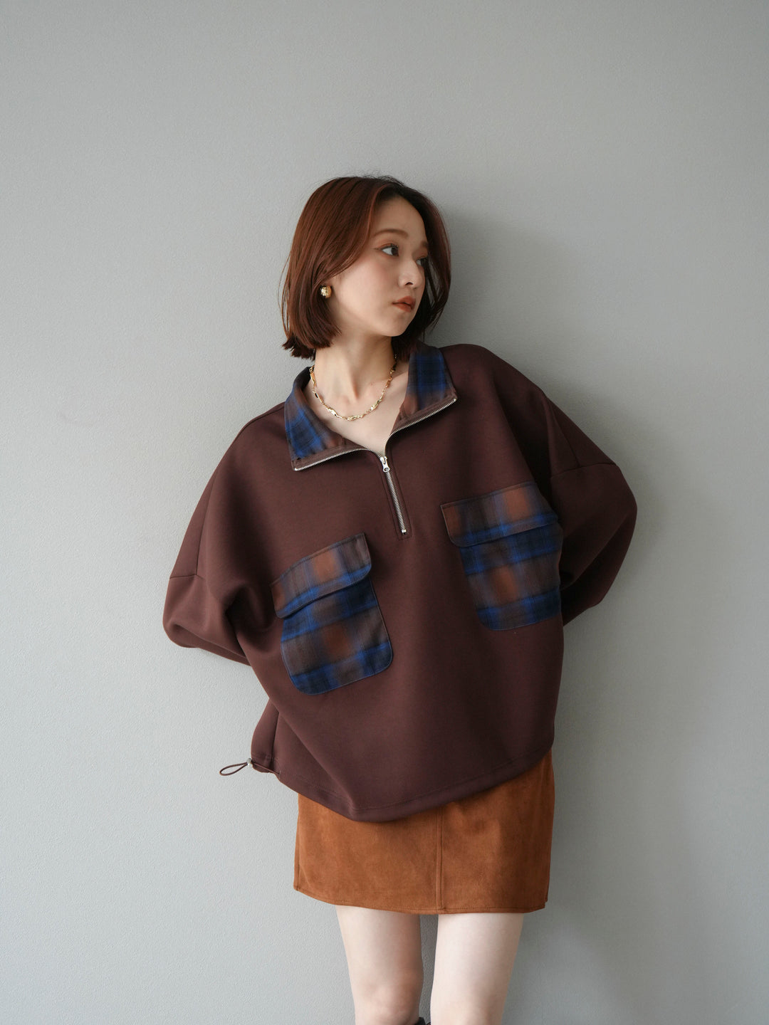 [予約]チェックポイントドロストポンチプルオーバー/ブラウン