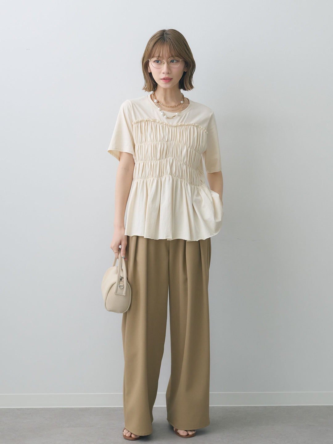 [SET]クールタッチシャーリングTEE+クレープデシンタックワイドパンツ(2set)