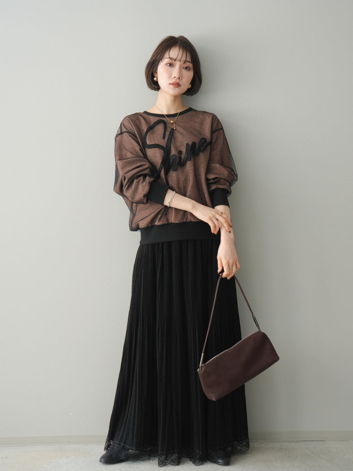 [予約]チュールレイヤードロゴスエットプルオーバー/brown