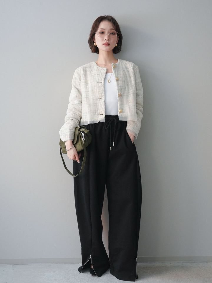 [予約]チュールレイヤードツイードクロップドジャケット/pink