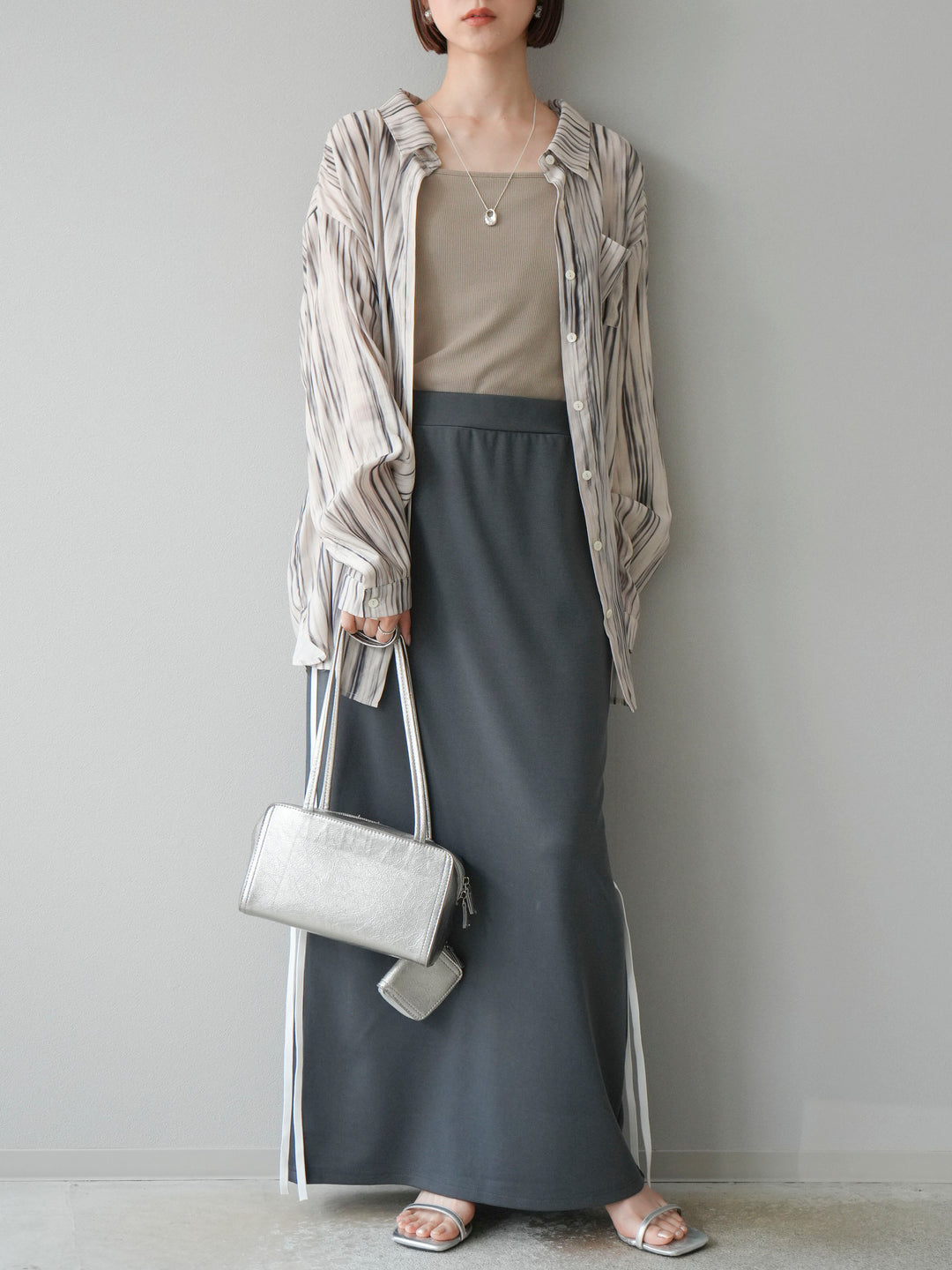 [予約]サイドラインジャージナロースカート/チャコール