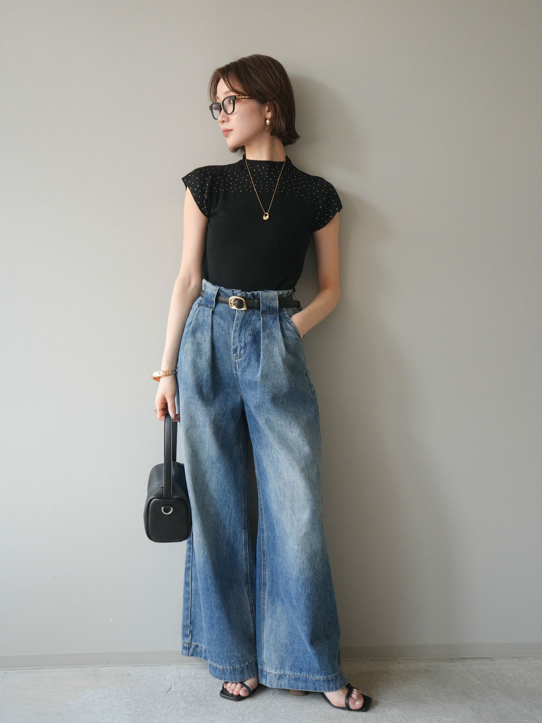 [SET]ビジューシアーフレンチニット+選べるアクセセット(2set)