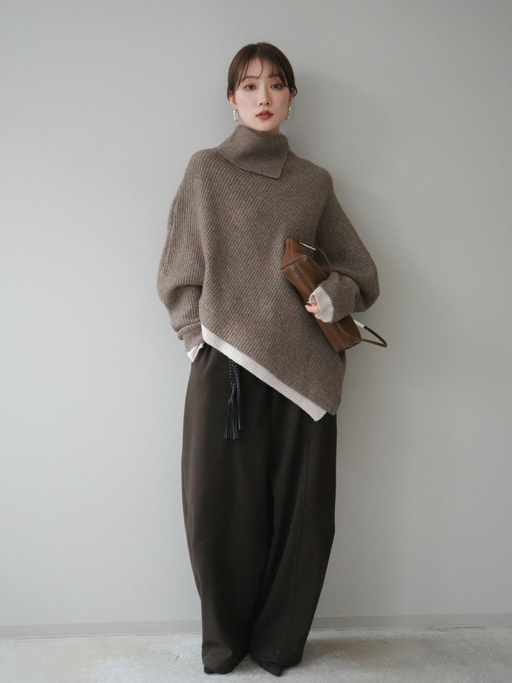 [予約]ベルト付裏起毛センターシームカーブパンツ/brown