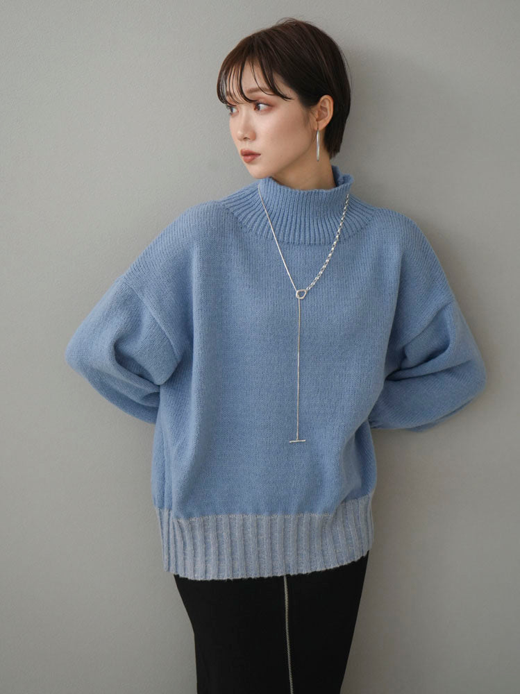 予約]ハイネックバイカラーニットプルオーバー/ブルー – Lumier 