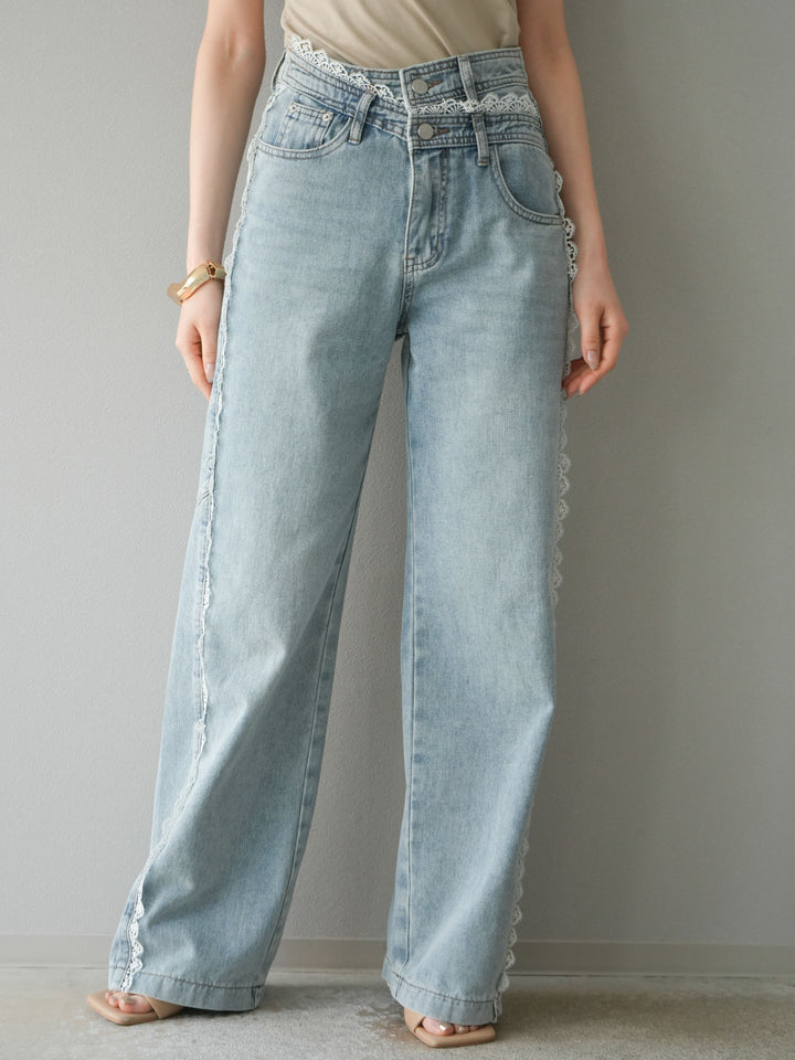 【預購】Line蕾絲牛仔褲/淺藍