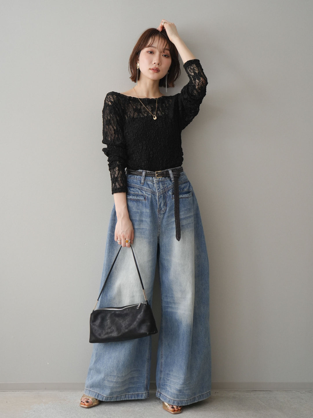 [SET]サイドギャザーレーストップス+サイドギャザーレーストップス(2set)