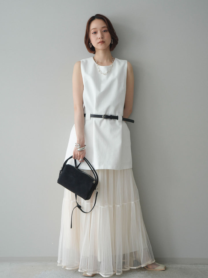 [予約]ベルト付リネンライクノースリチュニック/white