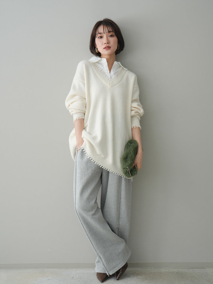 [予約]裾ZIPスエットワイドパンツ/gray