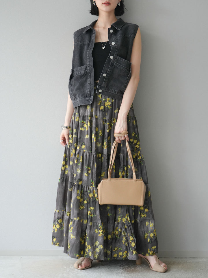 【預購】口袋設計牛仔無袖外套/黑色