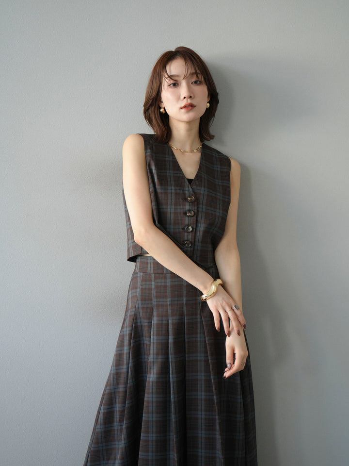 [予約]チェック柄ベスト/ブラウン