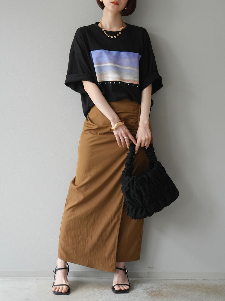 [予約]ナイロンシャーリングラップスカート/モカ