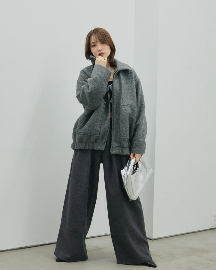 【Allure】[SET]スタンドカラーシャギーフライトジャケット+ループデザインツイルワイドパンツ(2set)