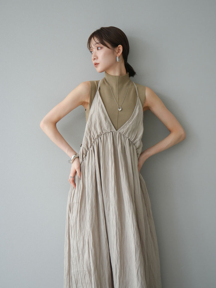 [予約]シボ加工シャイニーキャミワンピース/ベージュ