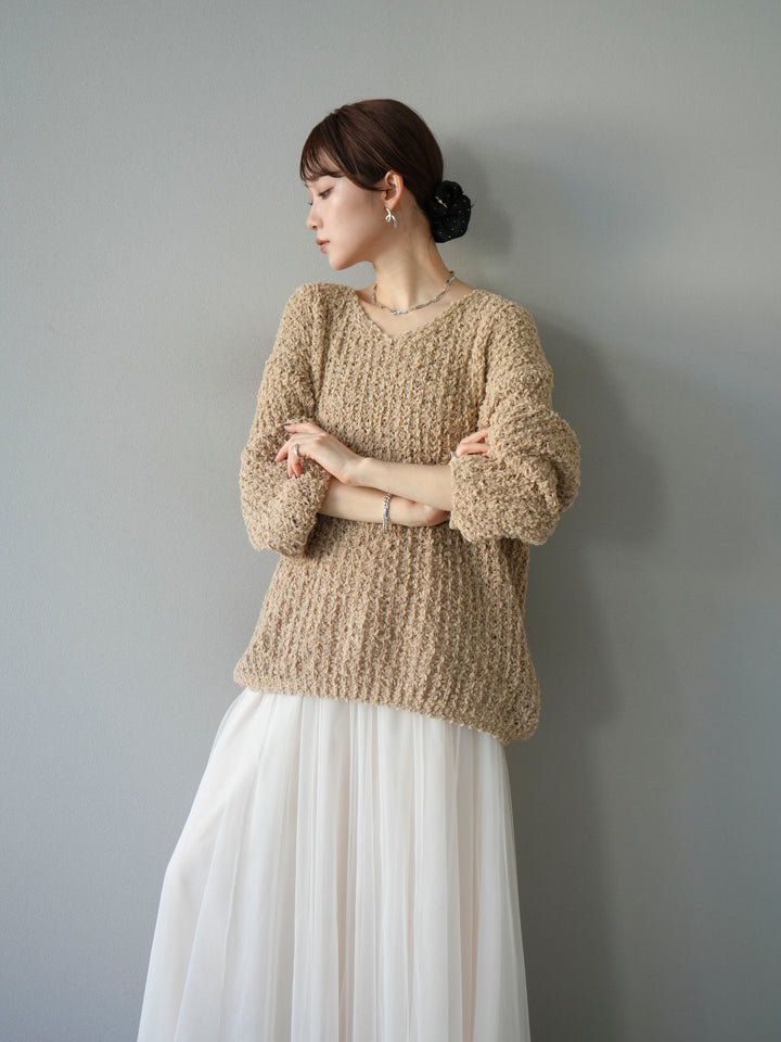 [予約]ポコポコVネックニットプルオーバー/ベージュ