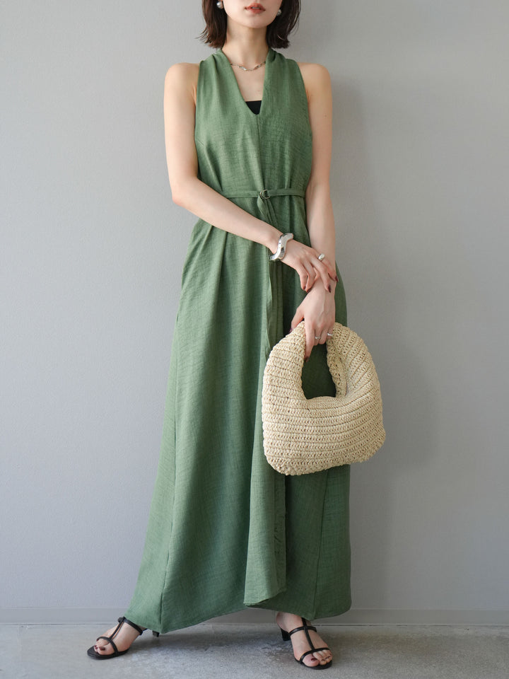 [予約]ループデザインムラ染めワンピース/グリーン