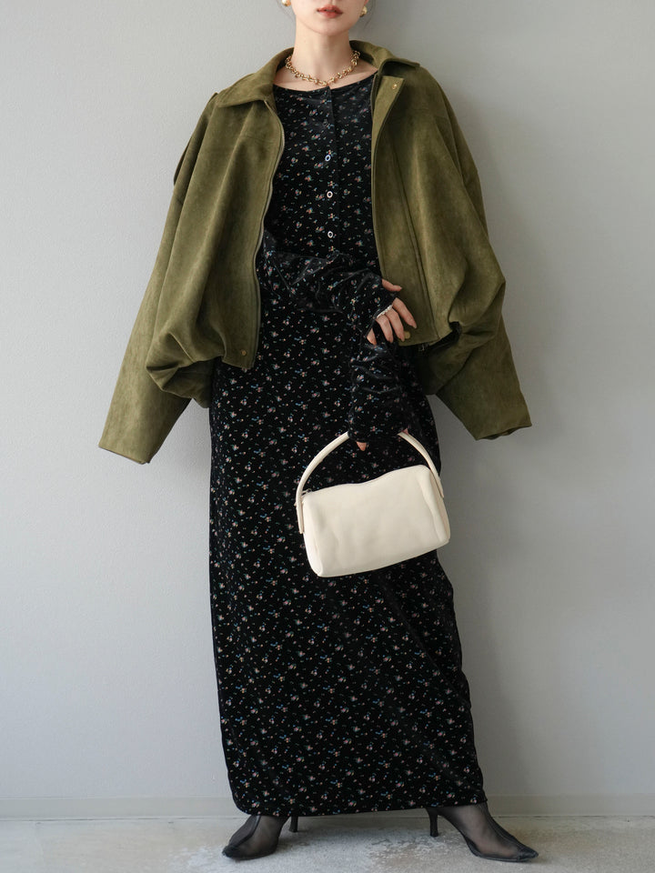 [予約]ベロアフラワープリントIラインスカート/ブラックxイエロー