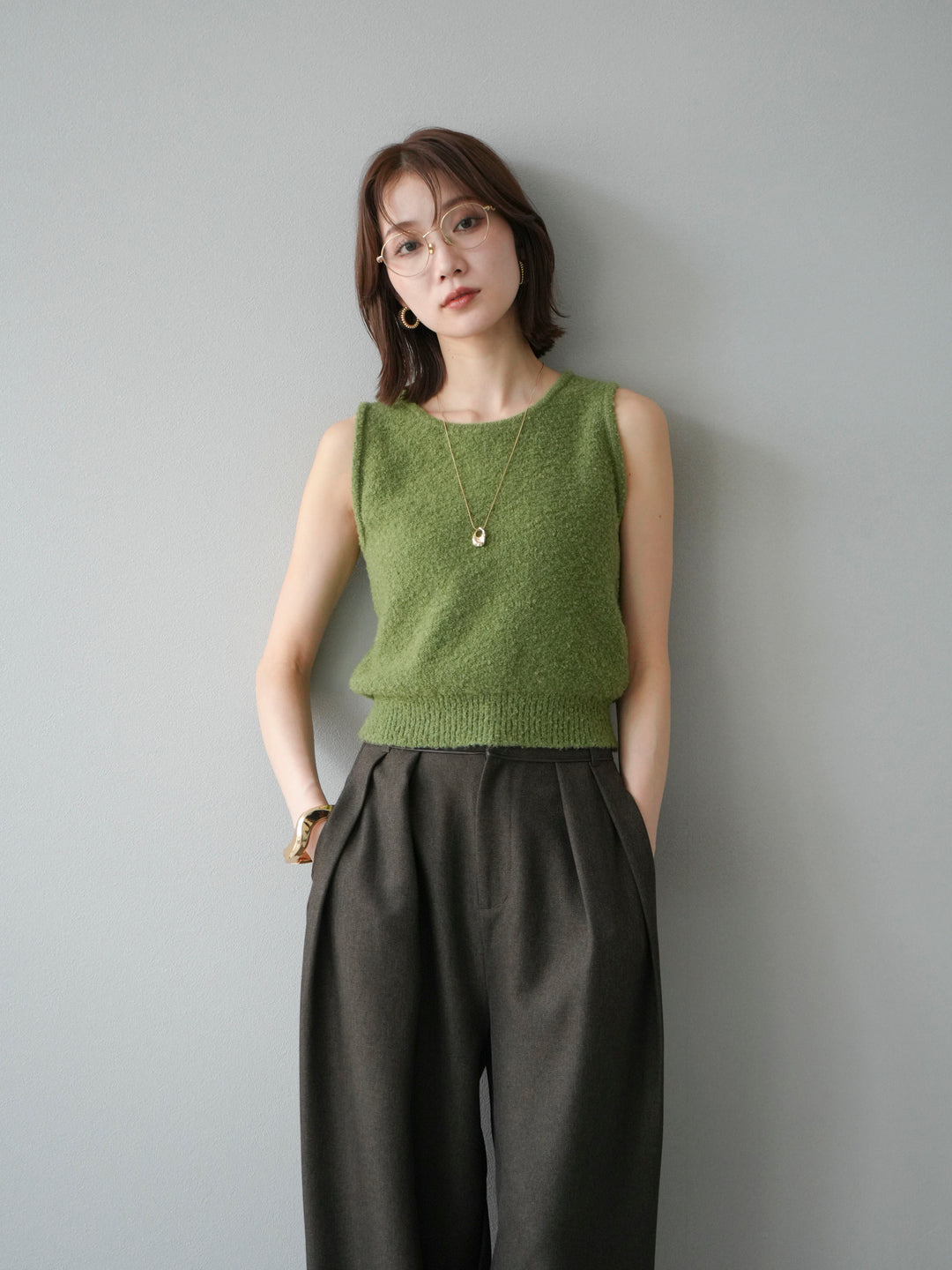 [予約]ブークレニットタンクトップ/グリーン