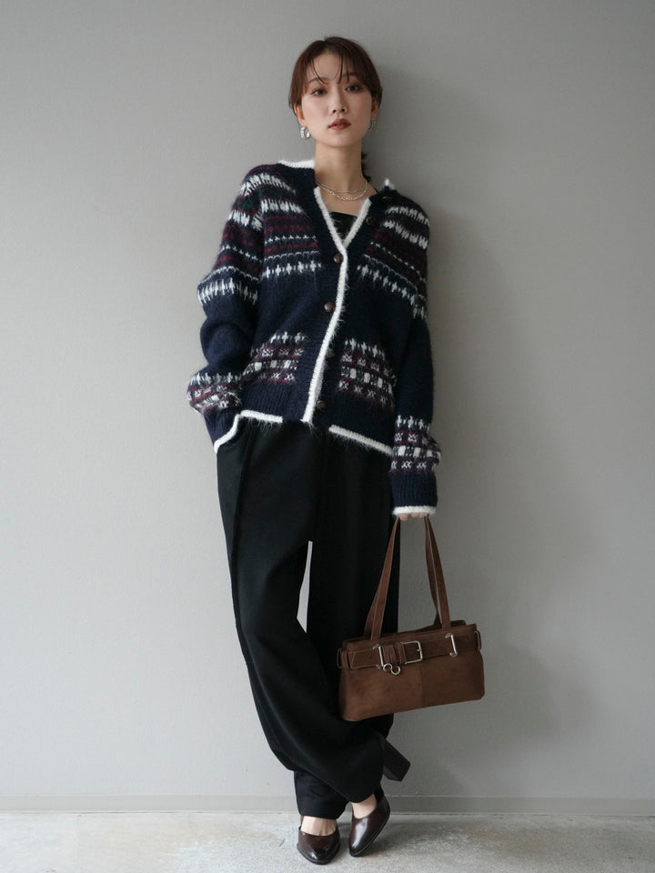 [SET]求心柄ウッドボタンニットカーディガン+2WAYデザインスウェットパンツ(2set)