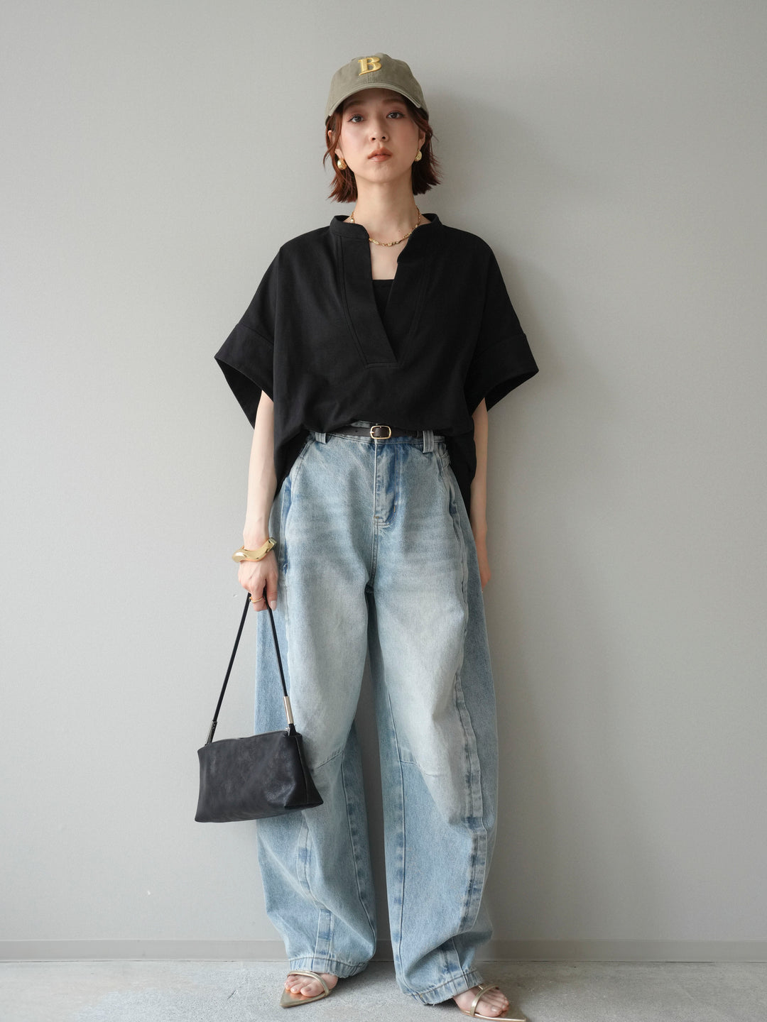 【預購】Skipper 寬袖短袖上衣 / 黑色