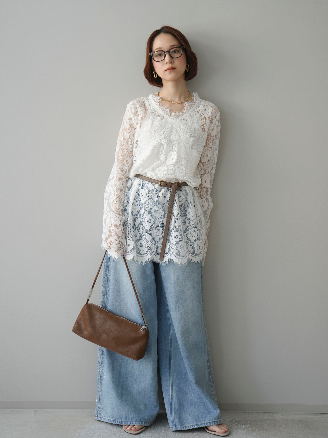 [予約]サイドビジューワイドデニムパンツ/lightblue