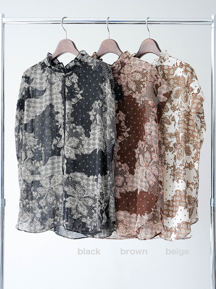 [SET] 花朵圖案法式袖襯衫 + 花朵圖案喇叭裙 (2 套)