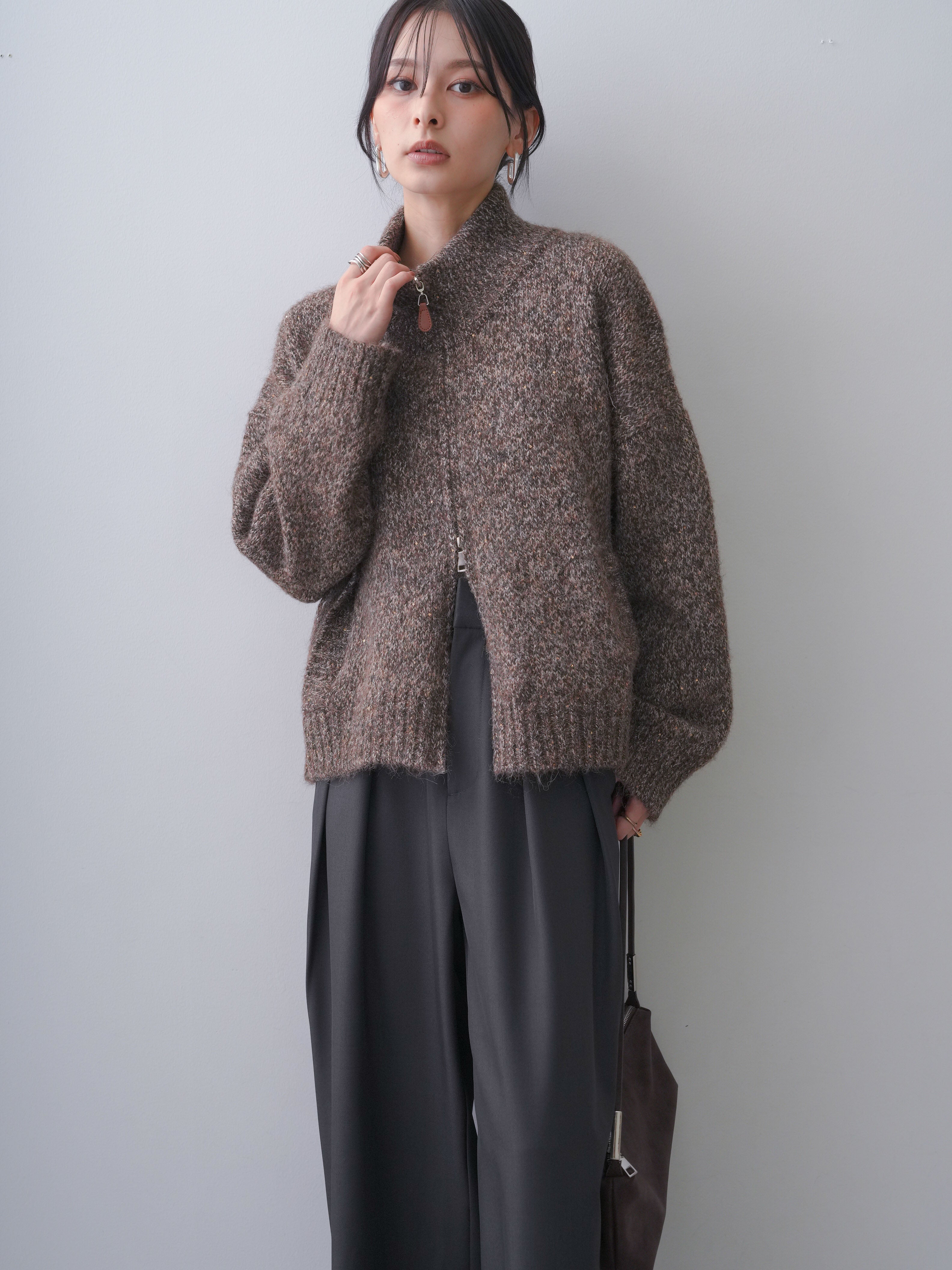 s*i様 NOBLE ニット オフショルダー ブラウン 未使用 タグ付き 予約]メランジダブルジップニットブルゾン/brown – Lumier