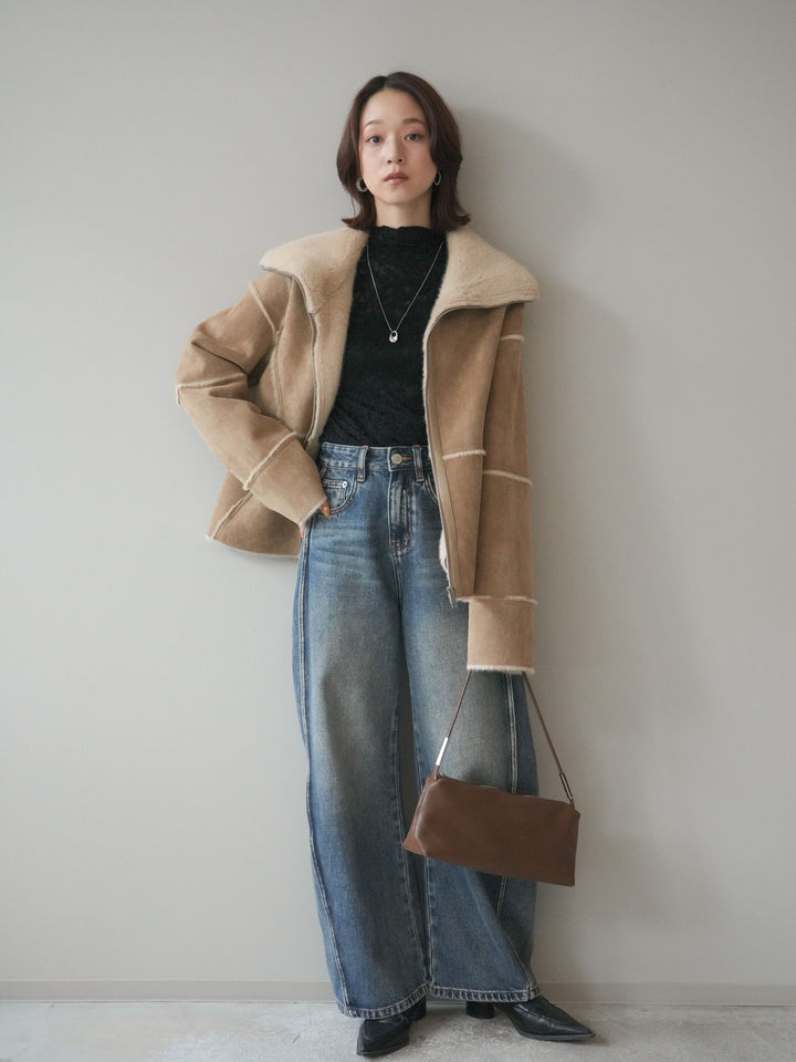 [予約]サイド切替カーブデニムパンツ/blue