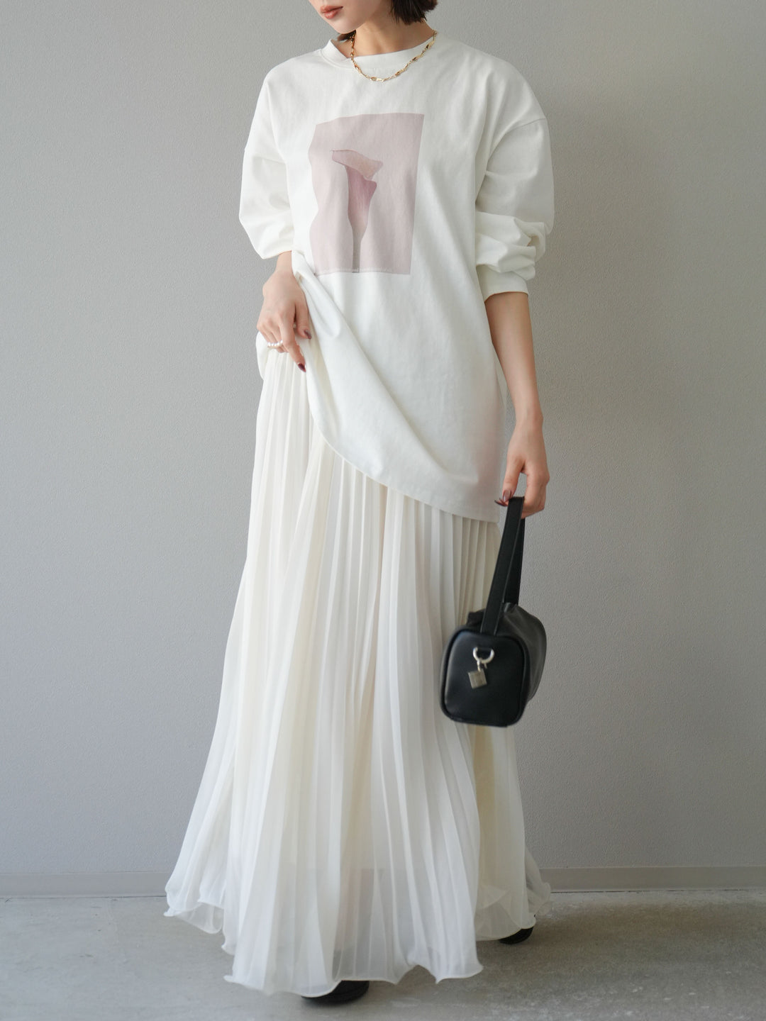 [予約]シフォンプリーツパイピングスカート/アイボリー