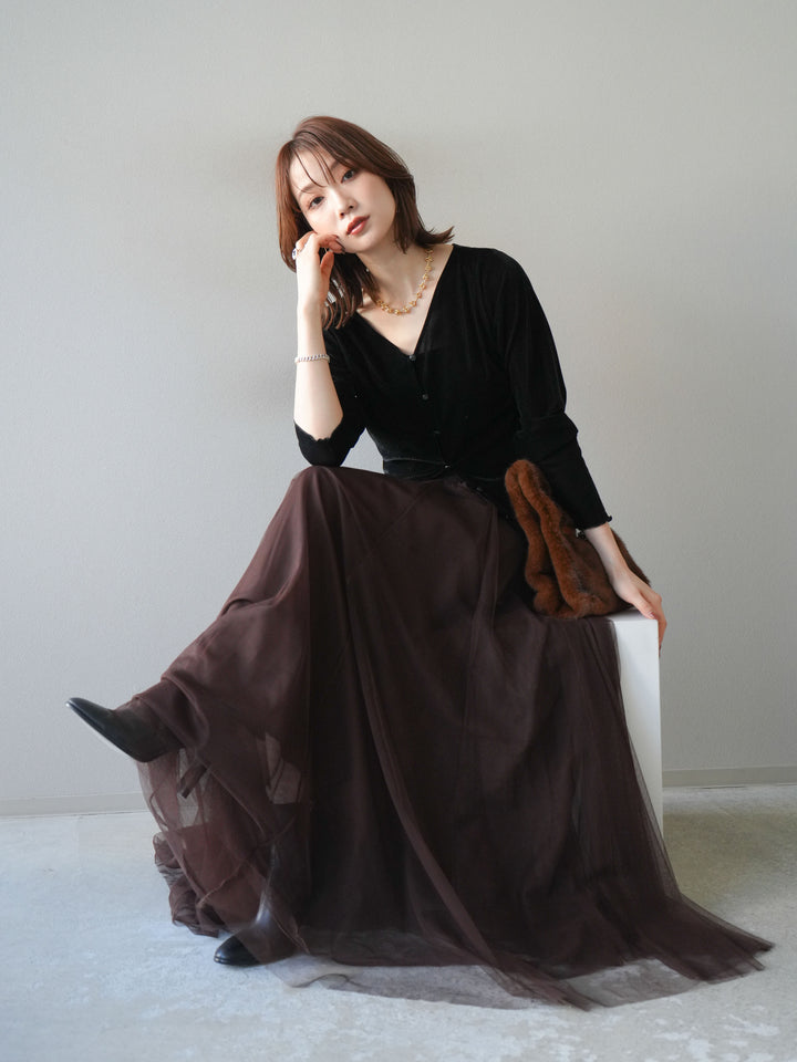 [予約]ベロアカーディガン/black