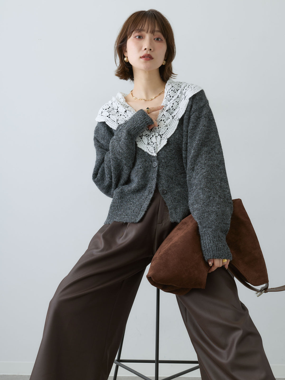 [SET]モヘアレースショールカラーカーディガン+モヘアレースショールカラーカーディガン(2set)