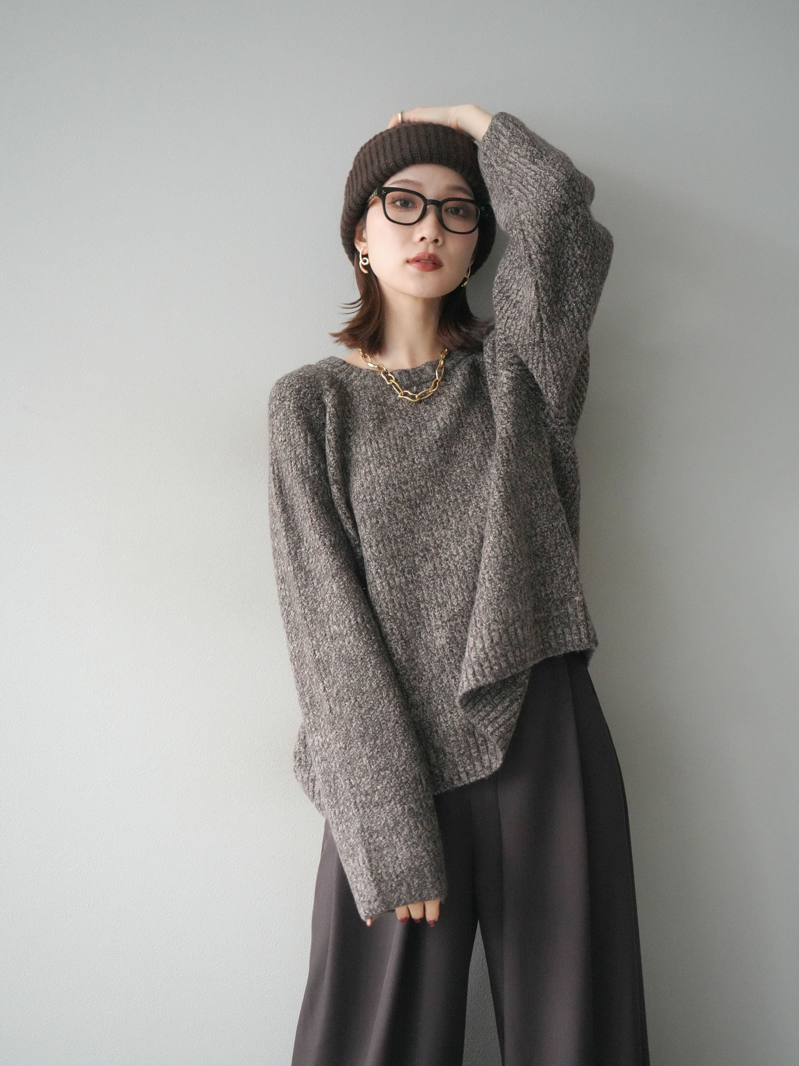 予約]クルーネック畦編みミックスニット/brown – Lumier