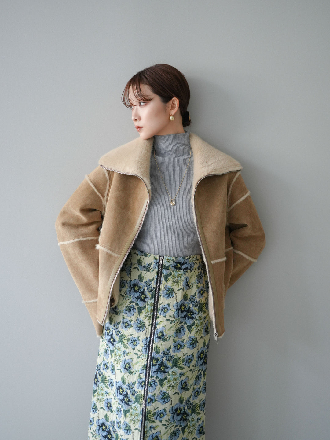 [予約]スタンドカラームートンZIPジャケット/beige