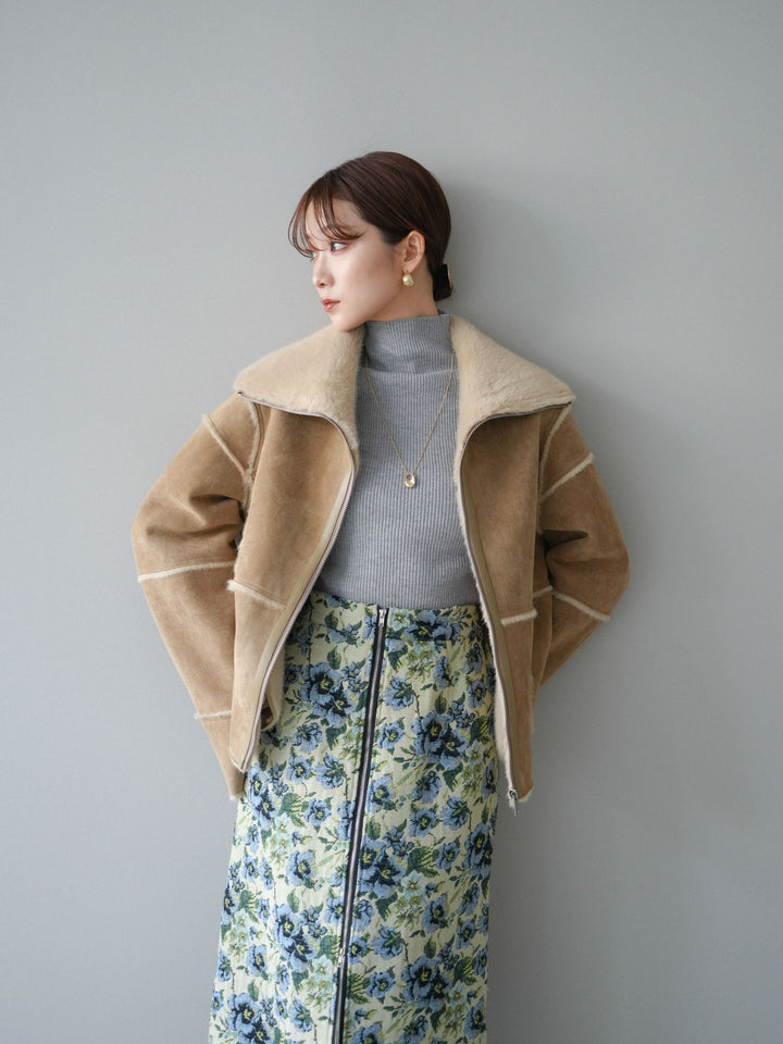 [予約]スタンドカラームートンZIPジャケット/beige