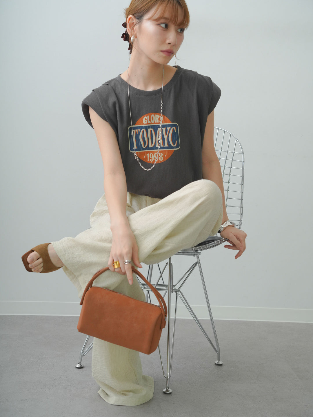 [SET]ヴィンテージロゴドロストTEE+リネンライクベルトループワイドパンツ(2set)