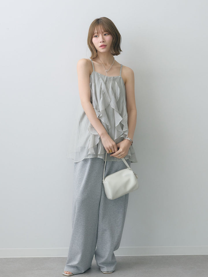 [SET]フロントラッフルシアーキャミソール+リラックスドレープスウェットパンツ(2set)