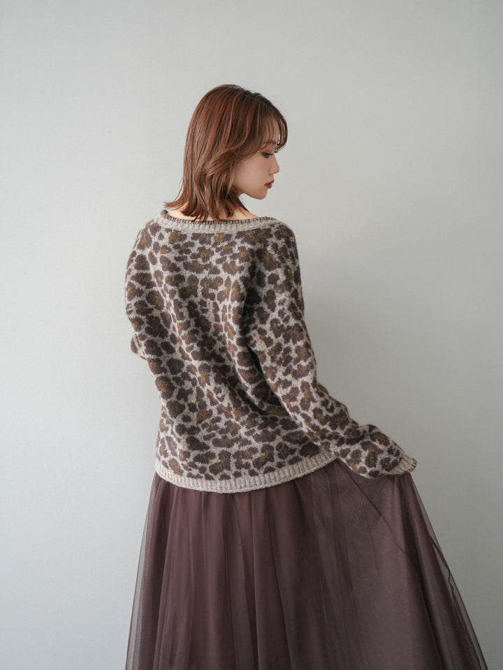 [予約]アニマル柄ステッチニットカーディガン/khaki