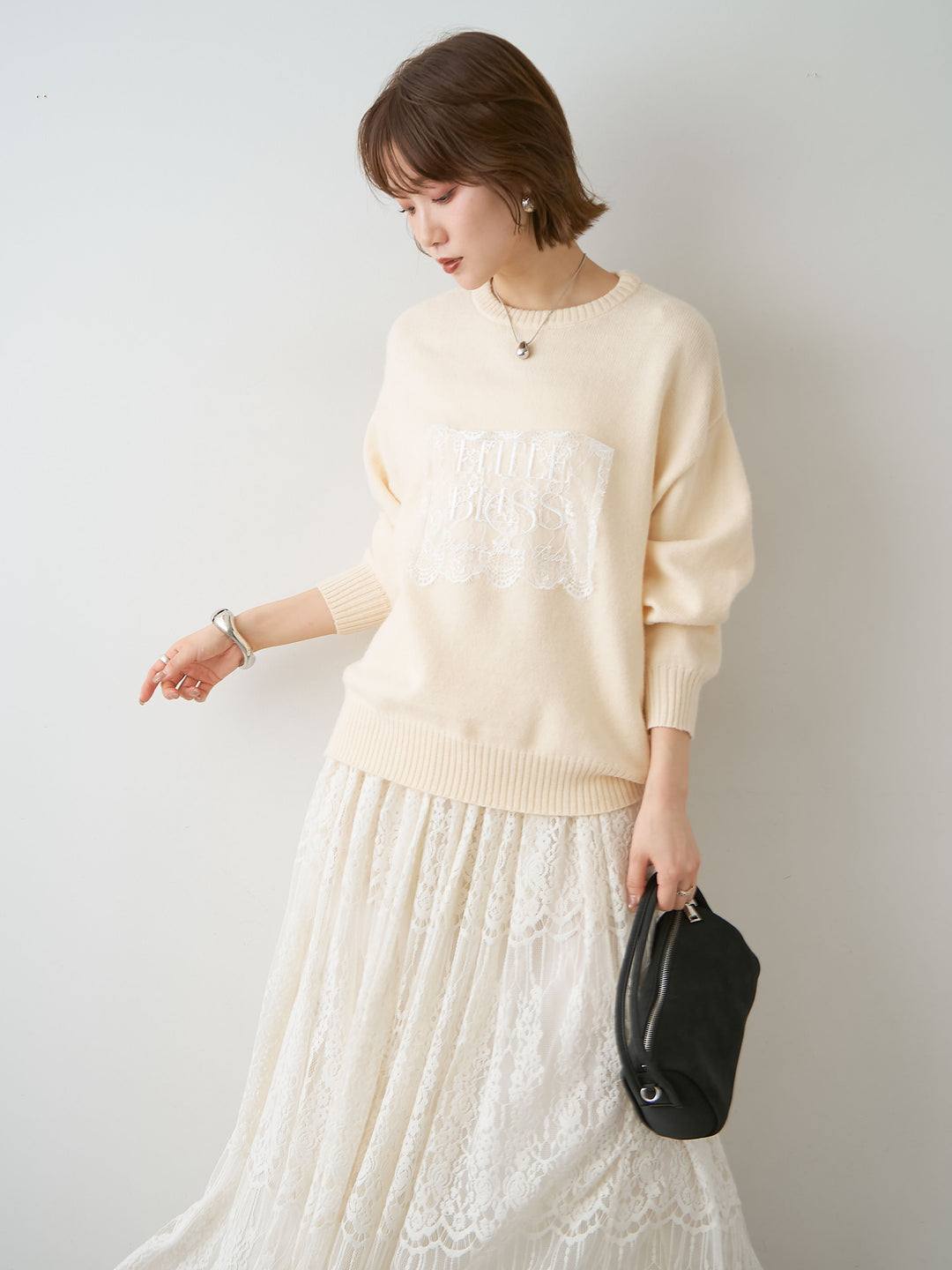 [SET]アルパカタッチ刺繍レースロゴニットプルオーバー+アルパカタッチ刺繍レースロゴニットプルオーバー(2set)