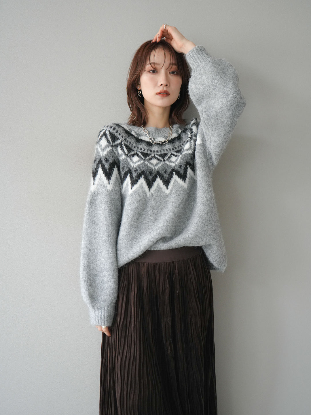 [予約]求心柄オーバーニットプルオーバー/gray