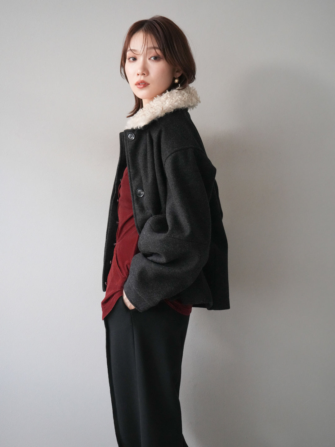 [予約]ロービングボアえりブルゾン/black