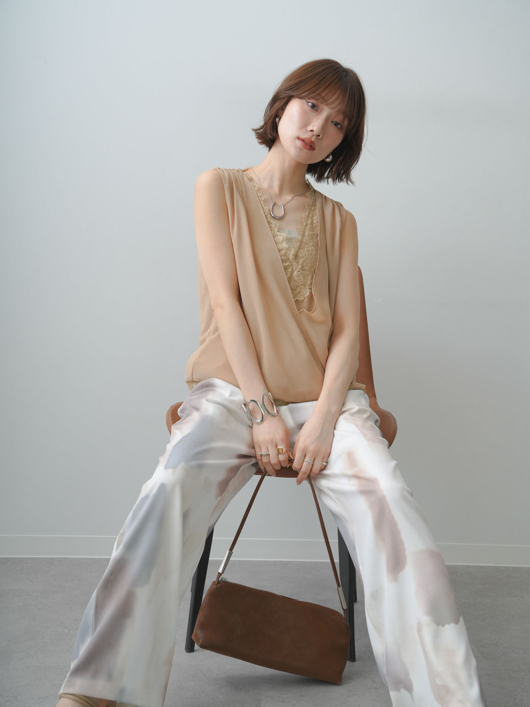 [SET]レースレイヤードカシュクールノースリブラウス+レースレイヤードカシュクールノースリブラウス(2set)