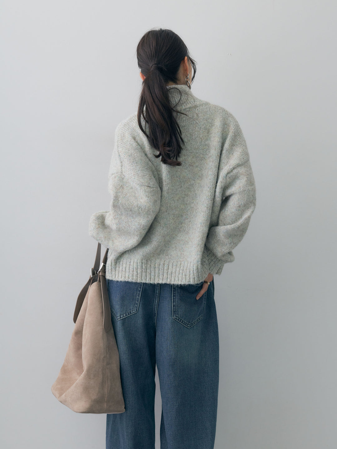 【預購】混色雙拉鍊針織短外套 / 淺灰色