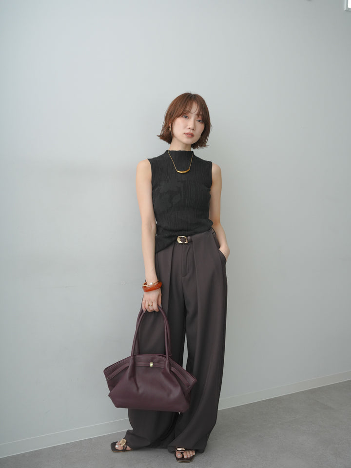 [予約]フラワーシアーランダムリブノースリトップス/black