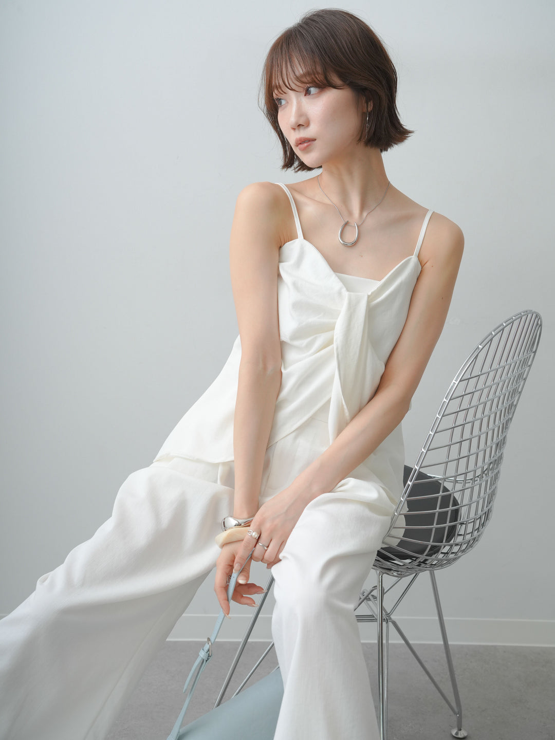 [SET]リボンデザインビスチェ＆タックワイドパンツSET UP(2SET)